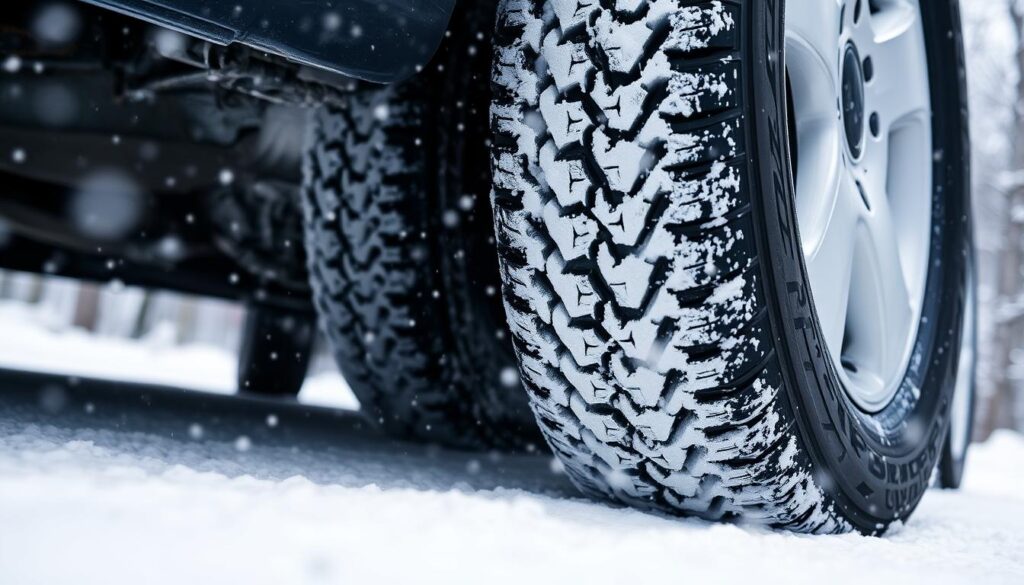 Winter tires on snowy road