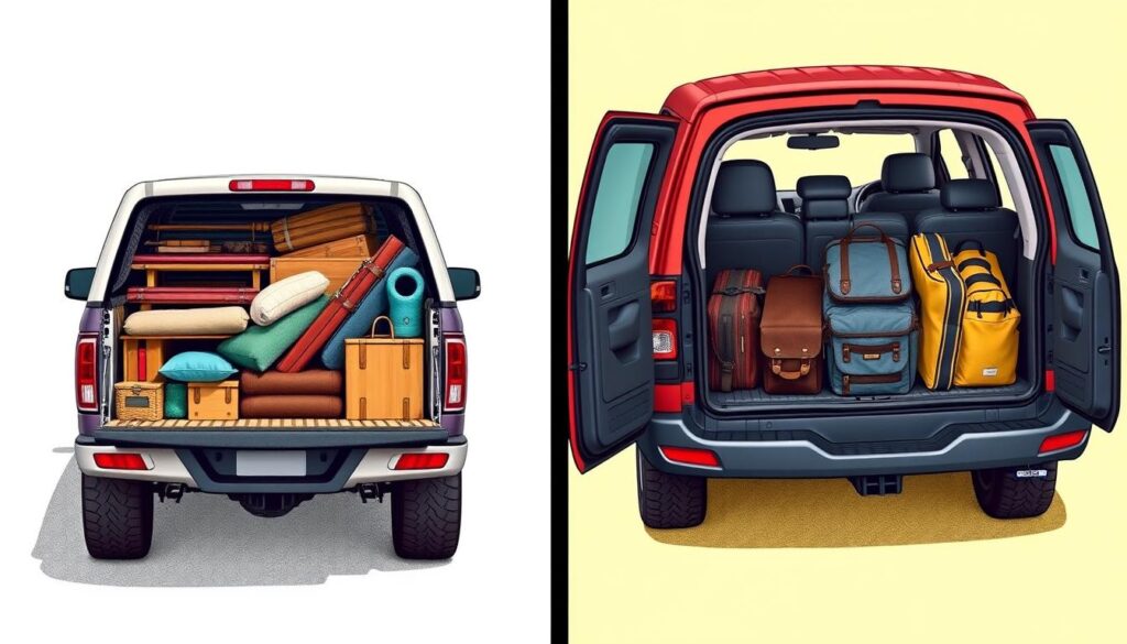 Cargo space comparison between truck and SUV